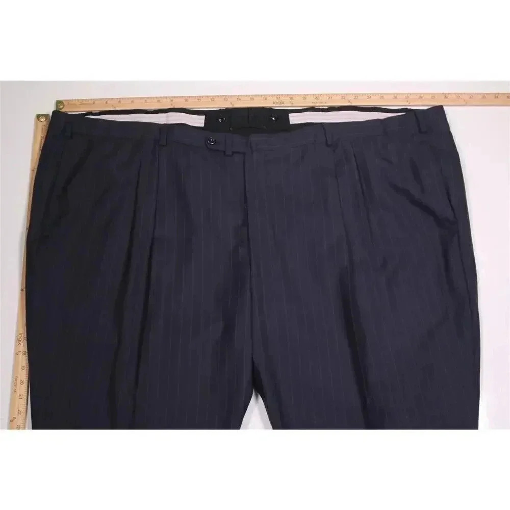 Oxxford Custom Recent Navy Blue Pinstripe Pleated Wool Dress Pants BIG 60x24 - Picture 4 of 7